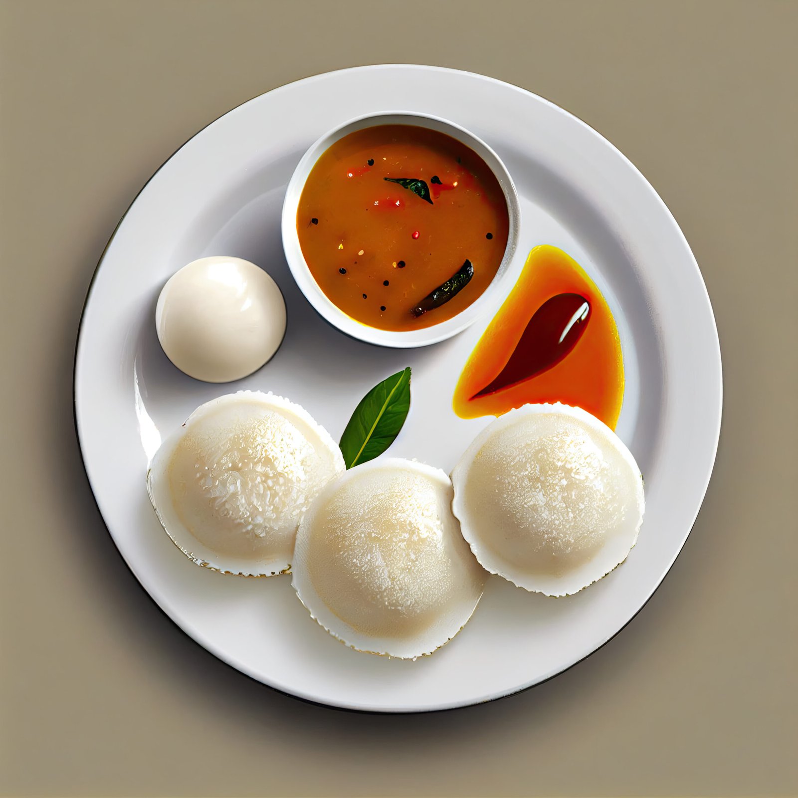 A plate of idli with sambar, generative AI